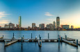 Boston Skyline - Boston, MA - View from Memorial Drive with Empty Boat Docks