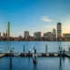 Boston Skyline - Boston, MA - View from Memorial Drive with Empty Boat Docks