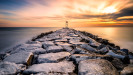 Scituate Lighthouse - Scituate, MA - Sunrise Over Cliff Rocks